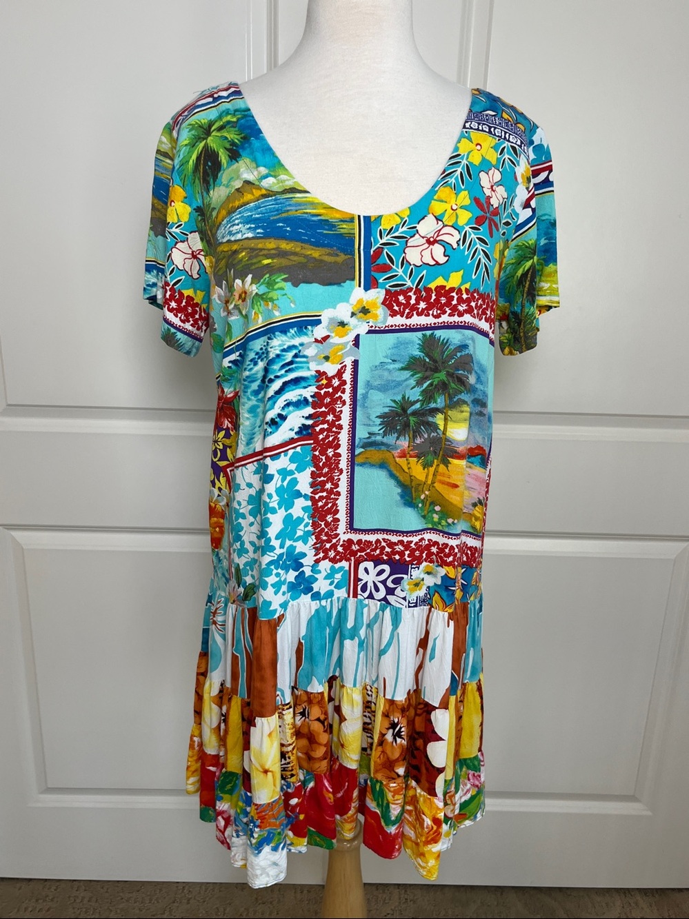 VTG Jams World Hattie Hawaii Dress Island Magic Patchwork Ruffle Size Medium